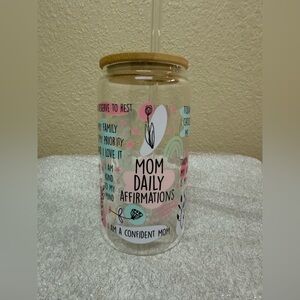 Mom Daily Affirmations Glass Tumbler with Straw